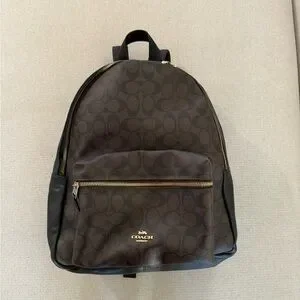 Coach Brown and Black Backpack with Monogram Pattern Tas COACH CC MONOGRAM BROWN HALF LEATHER BLACK BACKPACK  main image 4